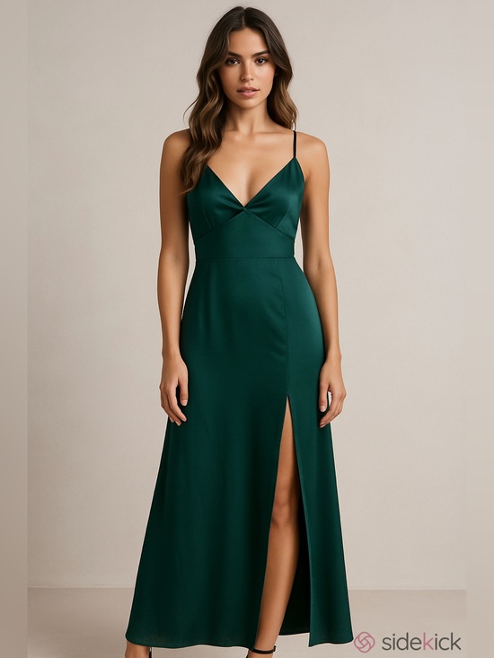 Altar'd State Dresses & Skirts - Altar’d State Elegant Emerald Satin Slip Dress Slit L Glam Hoco Vacation Cruise
